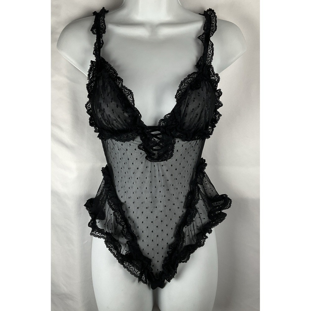 Free People Intimately Free Size XS Heart To Heart Ruffle Dotted Sheer Bodysuit